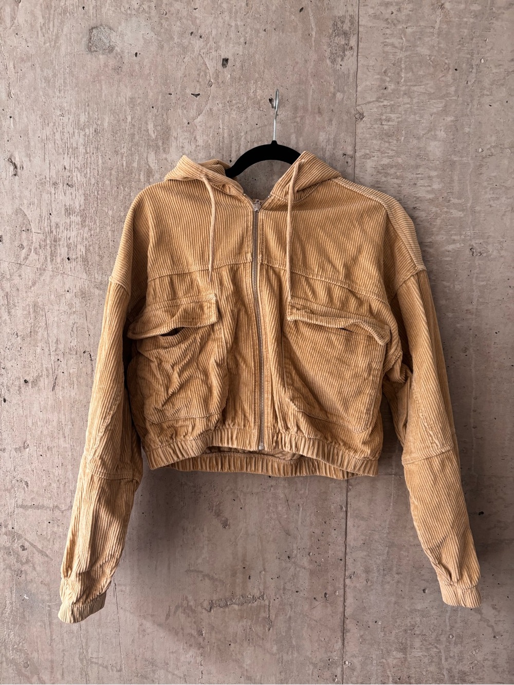 Corduroy Hooded Zip Jacket in Camel